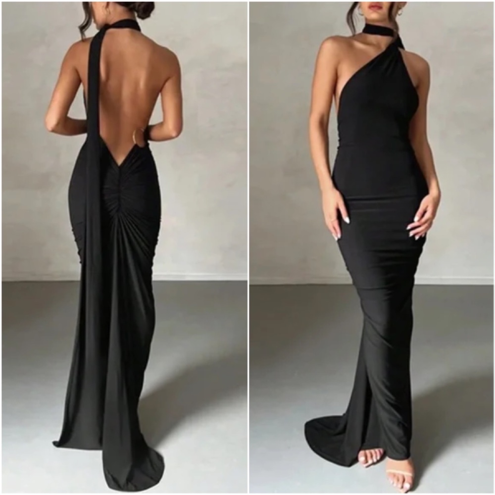 Luxe Backless Asymmetrical Neck Bodycon Party Formal Dress - Picture 5 of 7